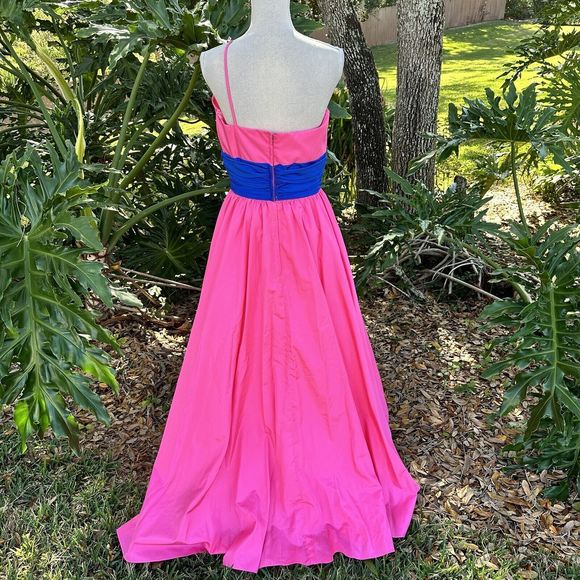 MIKE BENET One Shoulder Bow Dress Ball Gown Prom PINK Blue Formal Vintage 16 - Picture 5 of 8